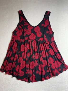 torrid Black Tank Top with Red Floral Print